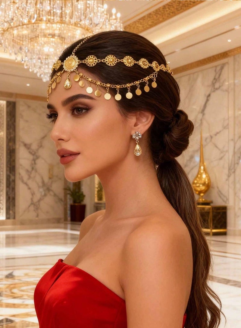 Founding Day decoration – headband accessory to celebrate Saudi Founding Day and all special occasions, featuring a gold chain design shaped like coins. - Image 3